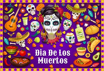 Dia de los Muertos Mexican skulls and fiesta food
