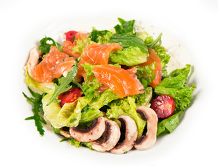 Salad with smoked salmon, mushroom and lettuce