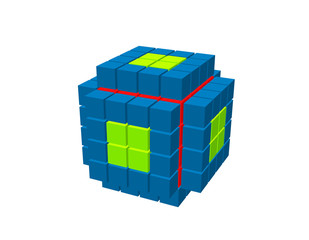 Naklejka premium Abstract 3d cube from cubes. Isolated on white background.