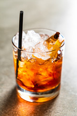 tasty alcoholic old fashioned cocktail in the bar
