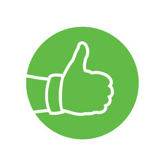 Hand thumbs up combined with green circle, vector icon design, thin line style