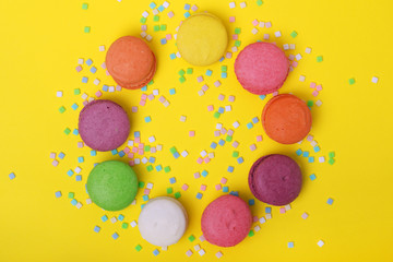 A circle of bright different macaroons