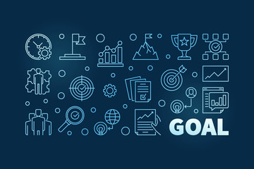 Goal vector blue outline illustration or banner on dark background