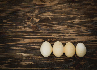 Easter background with easter eggs and spring flowers. Yellow eggs on gray background. Place for inscription. top view