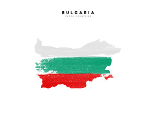 Bulgaria detailed map with flag of country. Painted in watercolor paint colors in the national flag