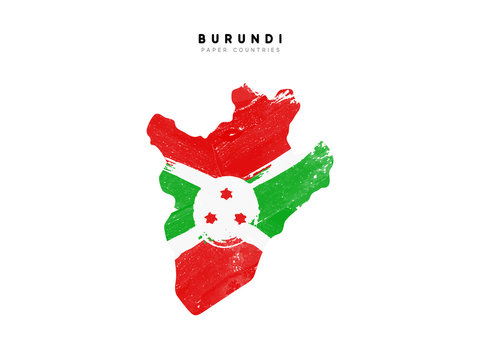 Burundi detailed map with flag of country. Painted in watercolor paint colors in the national flag