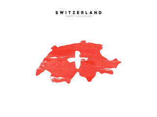 Switzerland detailed map with flag of country. Painted in watercolor paint colors in the national flag