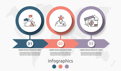 Vector infographic flat template circles for three label, diagram, graph, presentation. Business concept with 3 options and arrows. For content, flowchart, steps, timeline, workflow, marketing. EPS10