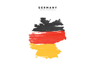 Germany detailed map with flag of country. Painted in watercolor paint colors in the national flag