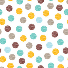 Decorative abstract polka dots in the style of the 60s.  Gold polka dot vector seamless pattern. Can be used in textile industry, paper, background, scrapbooking.