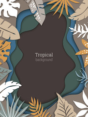 Beautiful vector background with tropical leaves and imitation of multilayer cut paper