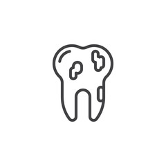 Dirty tooth line icon. Dental problem linear style sign for mobile concept and web design. Bad teeth, caries outline vector icon. Symbol, logo illustration. Pixel perfect vector graphics