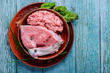Raw beef and forcemeat