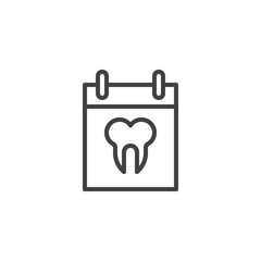 Dental appointment line icon. Dentist reception day schedule linear style sign for mobile concept and web design. Calendar with tooth outline vector icon. Symbol, logo illustration. Pixel perfect 
