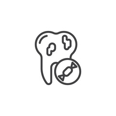 Unhealthy tooth line icon. Teeth caries linear style sign for mobile concept and web design. Bad tooth and candy sweets outline vector icon. Dental care symbol, logo illustration. Pixel perfect vector