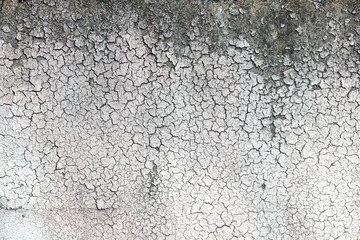 Texture of old wall with cracked stucco of white color