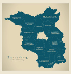Modern Map - Brandenburg map of Germany with counties and labels