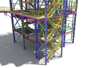 Building Information Model of metal structure. Design technologies of the future. 3D BIM parametric building.Engineering Graphics. 3D rendering.