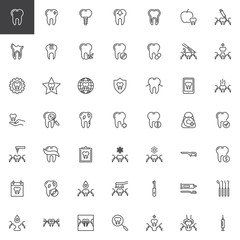 Dental care line icons set. linear style symbols collection, outline signs pack. vector graphics. Set includes icons as Healthy, sensitive tooth, Implant, Caries, Dentistry, stomatology, Dentist tools