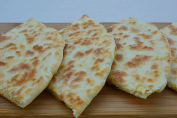 Georgian khachapuri imeruli. Georgian traditional food, hot khachapuri