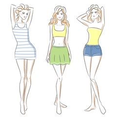 Fashion sketch, summer beachwear.