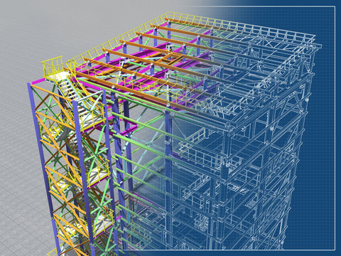 Building Information Model of metal structure. Design technologies of the future. 3D BIM parametric building.Engineering Graphics. 3D rendering.