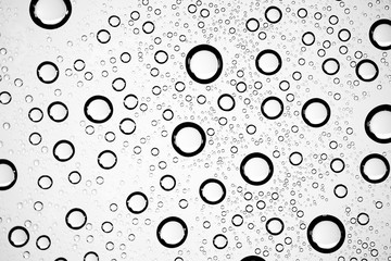 white isolated background water drops on the glass / wet window glass with splashes and drops of water and lime, texture autumn background