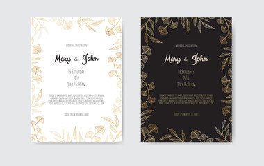 Obraz na płótnie Canvas Golden Vector invitation with floral elements. Luxury ornament template. greeting card, invitation design background