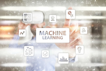Machine Learning. Text and icons on virtual screen. Business, internet and technology concept.