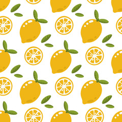 Seamless pattern with lemon on a white background. Excellent print for packaging, wrapping paper, children's clothes, bed linens, etc.
