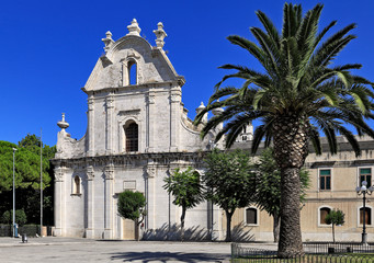 Trani, Italy - XVIII century Church of St. Dominic - Chiesa di San Domenico - at the Piazza Plebiscito square in Trani old town historic city center.