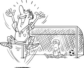 Football, soccer ball flies into the goal, vector illustration