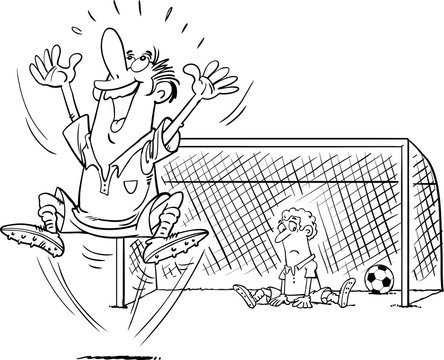 Football, soccer ball flies into the goal, vector illustration
