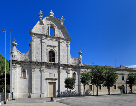 Trani, Italy - XVIII century Church of St. Dominic - Chiesa di San Domenico - at the Piazza Plebiscito square in Trani old town historic city center.