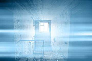 interior of an old stone house abandoned / background old ruined stone house ruins