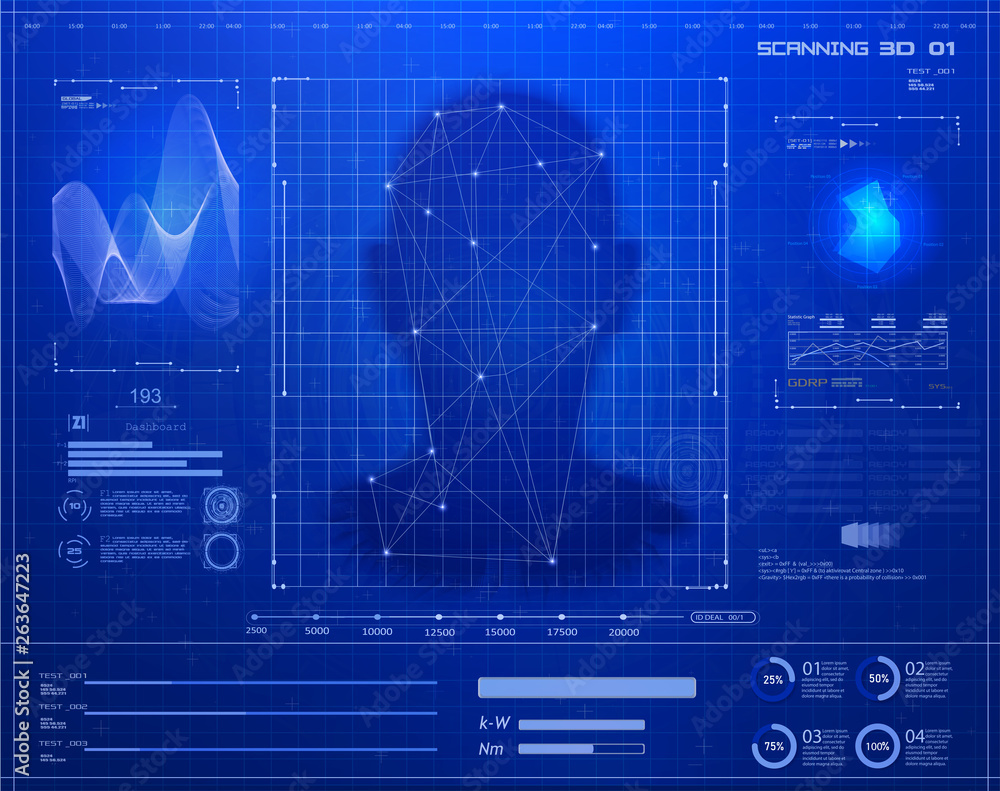 Leinwandbilder portrait of face. biometric identification or recognition system of person face or voice. authentica
