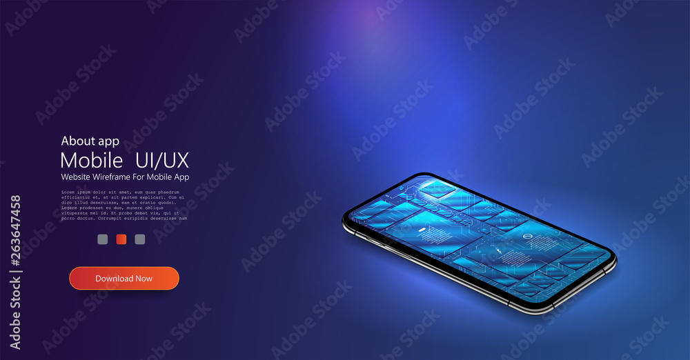 Poster modern black smart phone in perspective view. motherboard microchip processor in smartphone.the conc