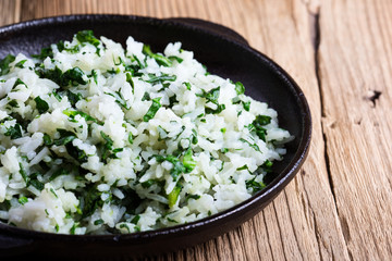 White rice with spinach, plant based meal