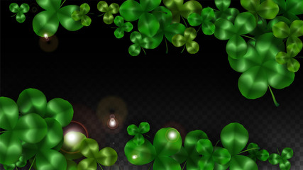 Vector Clover Leaf  Isolated on Transparent Background with Space for Text. St. Patrick's Day Illustration. Ireland's Lucky Shamrock Poster. Invintation for Concert in Pub. Top View. Success Symbols.