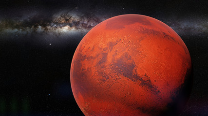 planet Mars of the beautiful Milky Way galaxy and the Sun (3d rendering, elements of this image are furnished by NASA) © dottedyeti