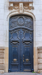 Paris, blue door in a luxury avenue, beautiful entry porch 