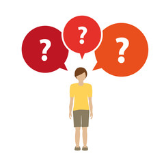 little boy character has many questions isolated on white background vector illustration EPS10