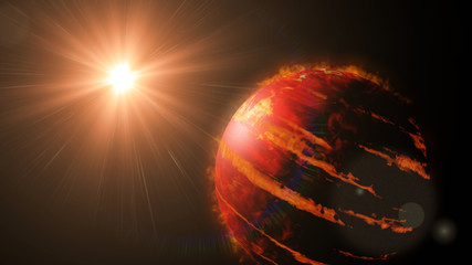 hot Jupiter class exoplanet, gas giant planet lit by an alien sun © dottedyeti