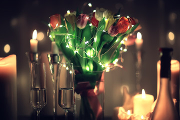 romance tulips bouquet night