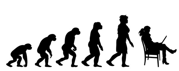 Painted theory of evolution of man. Vector silhouette of homo sapiens. Symbol from monkey to businesswoman.