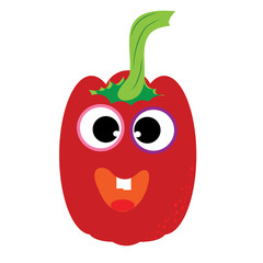 Painted vector illustration of happy pepper with eyes and mouth on white background. Symbol of fruit, food,vegetarian,vegan.