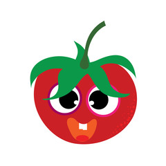 Fototapeta premium Painted vector illustration of happy tomato with eyes and mouth on white background. Symbol of fruit, food,vegetarian,vegan.