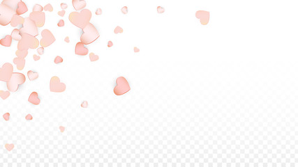 Love Hearts Confetti Falling Background. St. Valentine's Day pattern Romantic Scattered Hearts. Vector Illustration for Cards, Banners, Posters, Flyers for Wedding, Anniversary, Birthday Party, Sales.