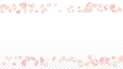 Love Hearts Confetti Falling Background. St. Valentine's Day pattern Romantic Scattered Hearts. Vector Illustration for Cards, Banners, Posters, Flyers for Wedding, Anniversary, Birthday Party, Sales.
