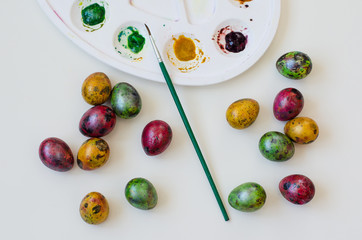 easter still life with colored eggs